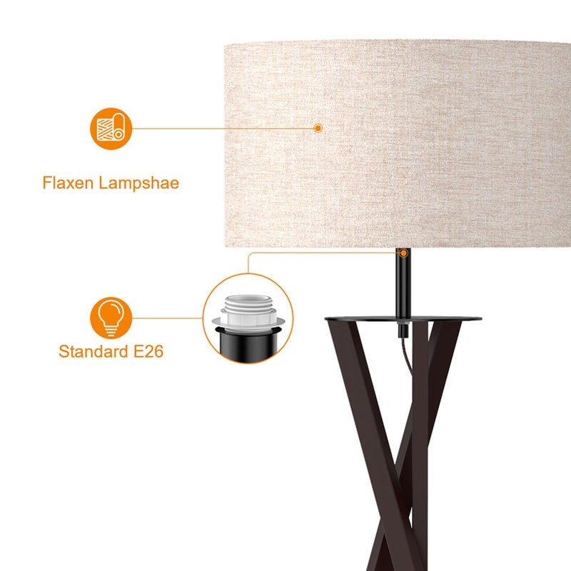 LEPOWER Tripod Floor Lamp, Mid Century Wood Floor Lamps for Living Room, Bedroom and Office, Flaxen Lamp Shade with E26 Lamp Base - Image 4